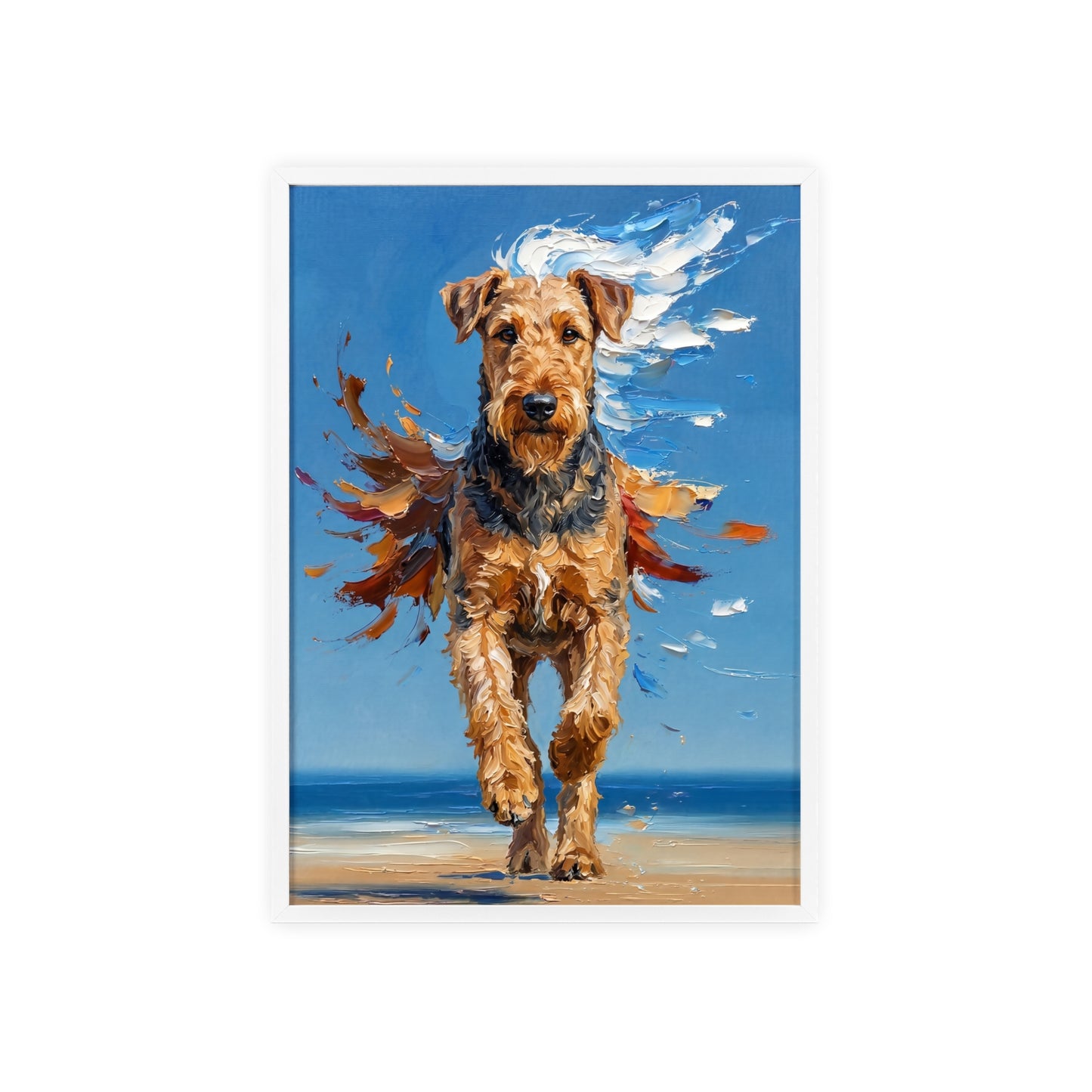 Airedale Terrier Beach Day Poster - Dynamic Dog Oil Painting Art