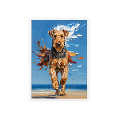 Airedale Terrier Beach Day Poster - Dynamic Dog Oil Painting Art