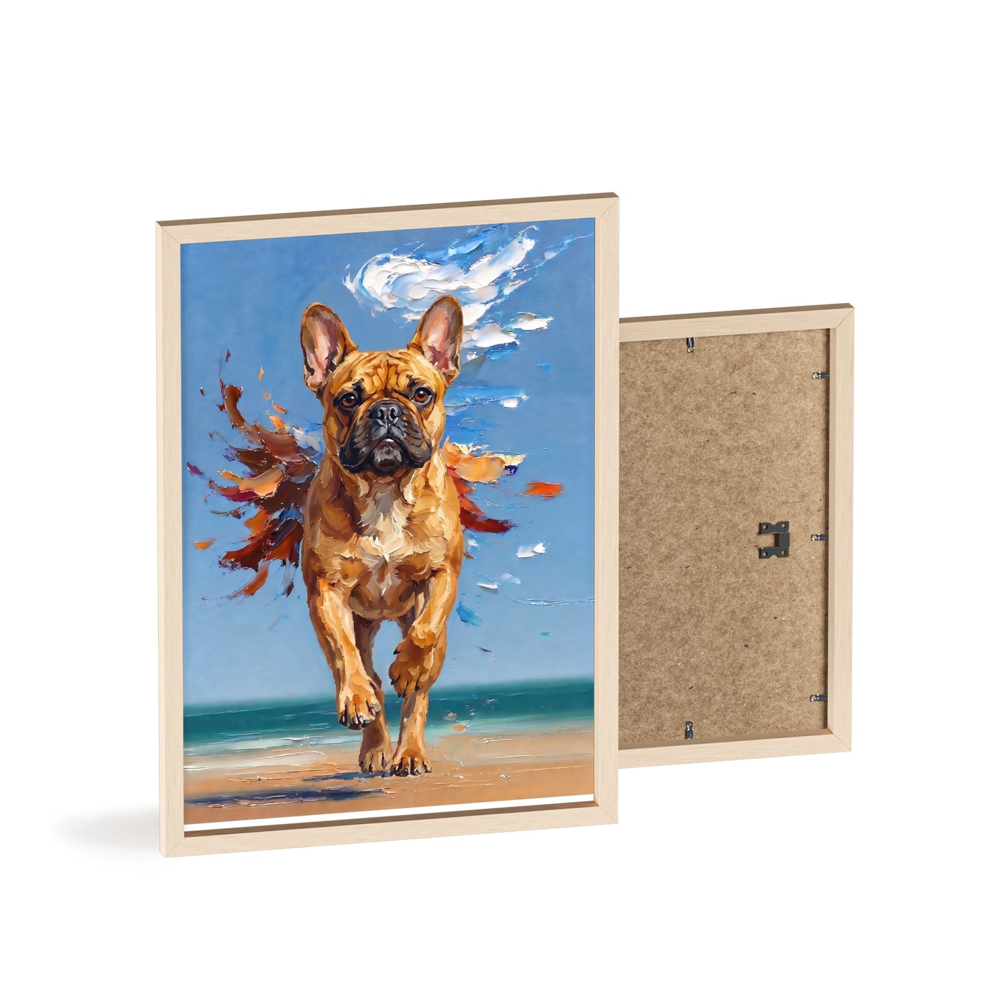 French Bulldog Beach Day Poster - Dynamic Dog Oil Painting Art
