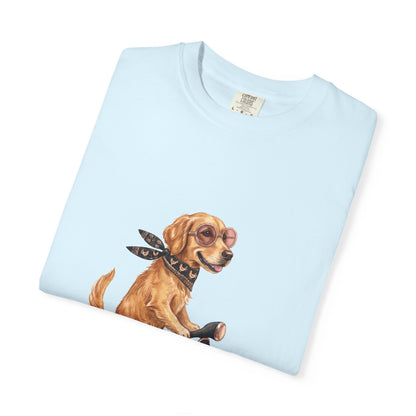 Golden Retriever Riding Vintage Scooter T-Shirt - Cool Dog Lover Tee