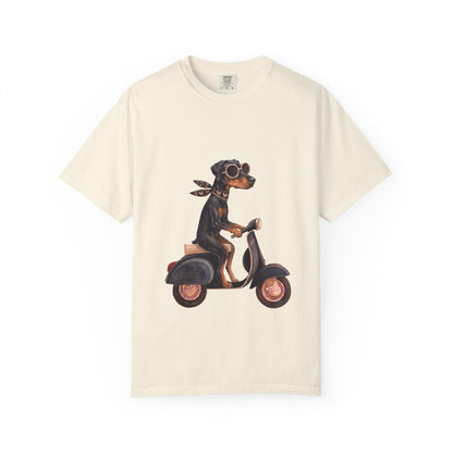 Doberman Pinscher Riding Retro Scooter Watercolor T-Shirt
