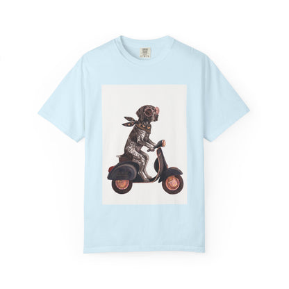 German Shorthaired Pointer Scooter Graphic T-Shirt | Vintage GSP Riding Tee