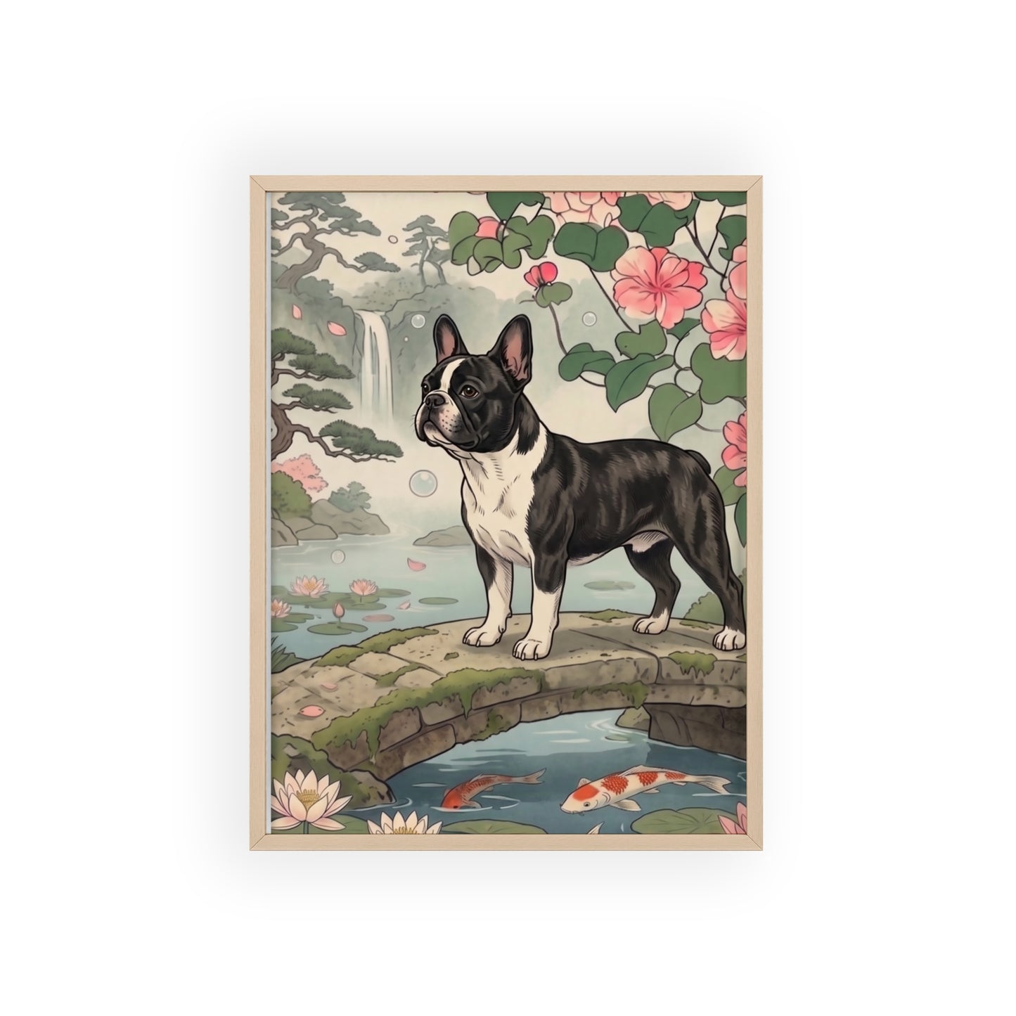 French Bulldog Japanese Style Art Poster - Vintage Frenchie Ukiyo-e Wall Art