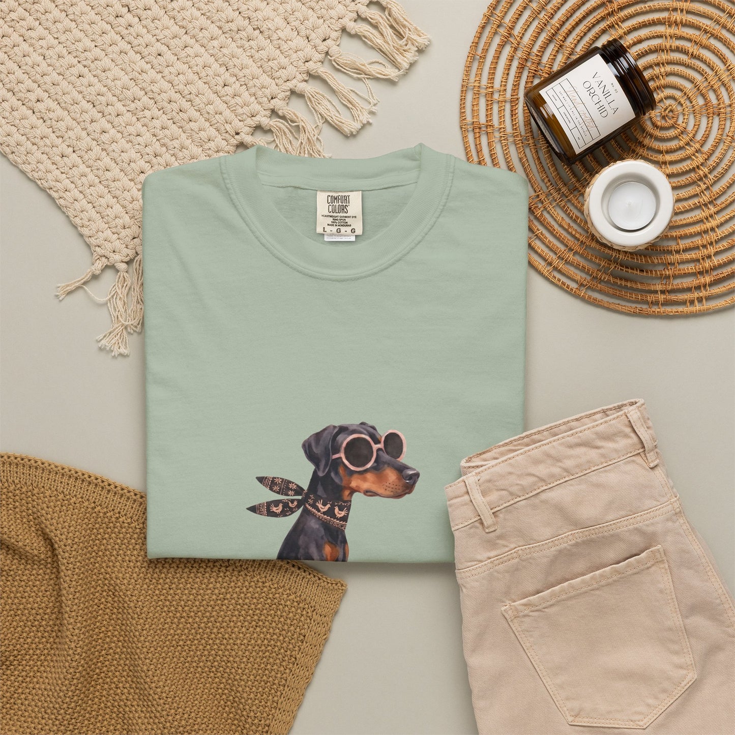 Doberman Pinscher Riding Retro Scooter Watercolor T-Shirt