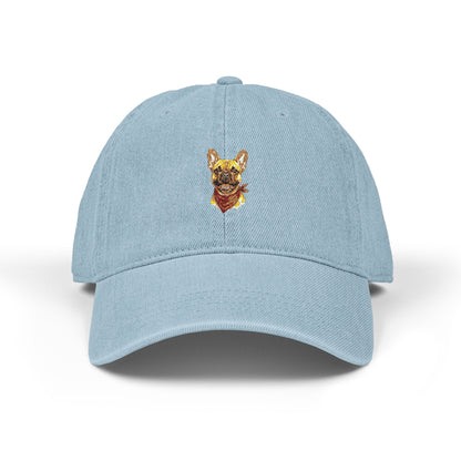French Bulldog Washed Denim Baseball Cap - Vintage Frenchie Dad Hat