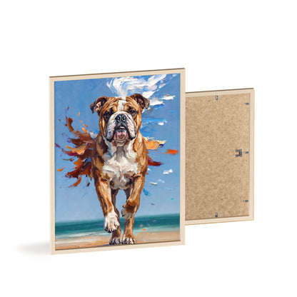 Dynamic English Bulldog Beach Impasto Painting Framed Poster