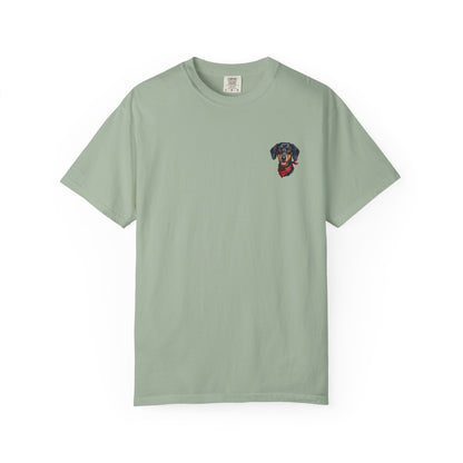 Minimalist Embroidered Dachshund Pocket-Style T-Shirt - Cute Wiener Dog Minimal Tee