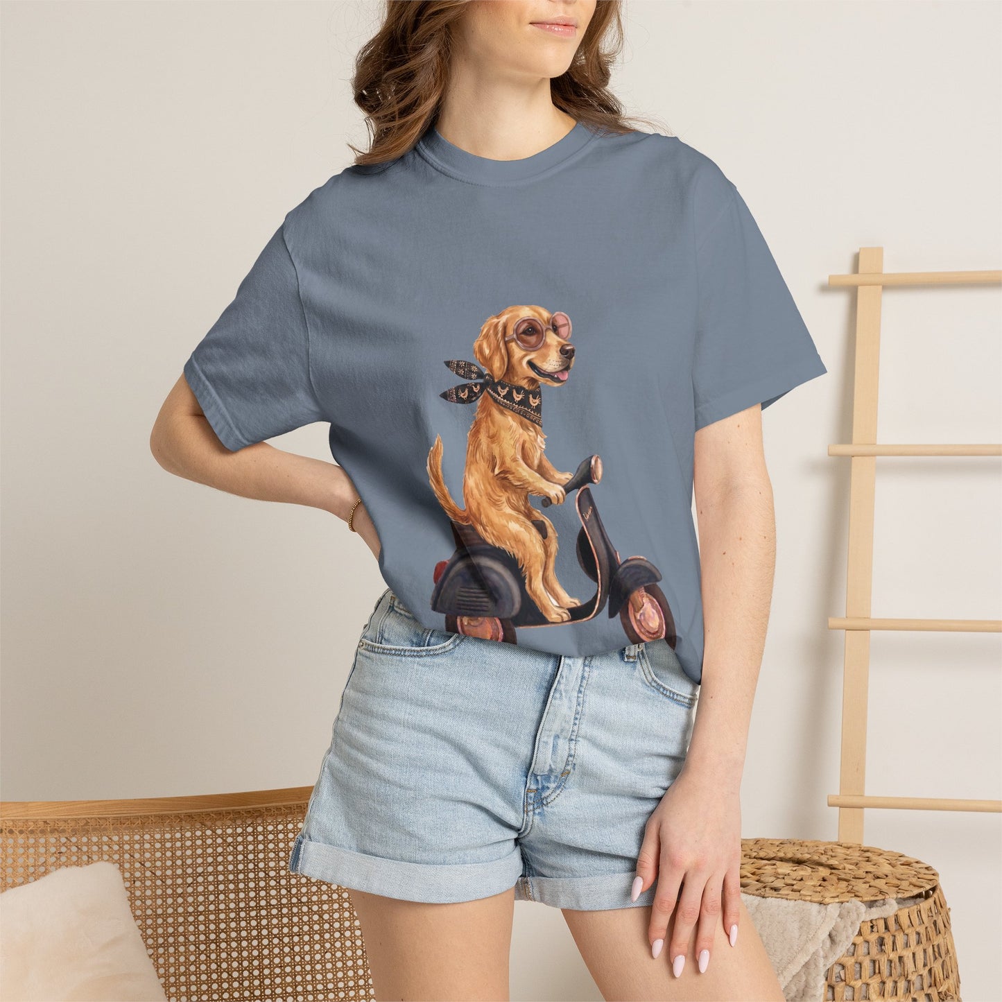 Golden Retriever Riding Vintage Scooter T-Shirt - Cool Dog Lover Tee