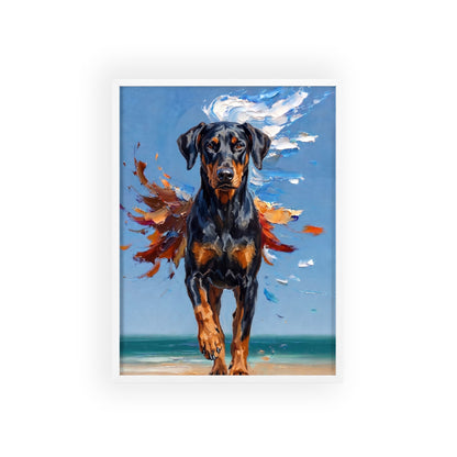 Doberman Beach Day Poster - Dynamic Dog Oil Painting Art