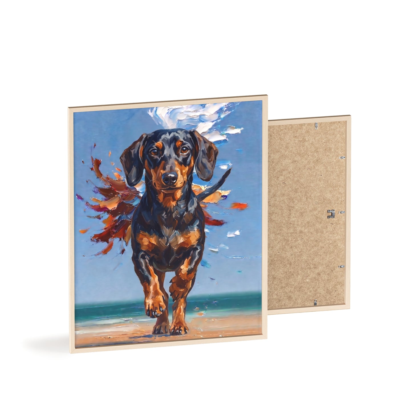Impressive Running Dachshund Oil Painting Poster - Energetic Wiener Dog Wall Art
