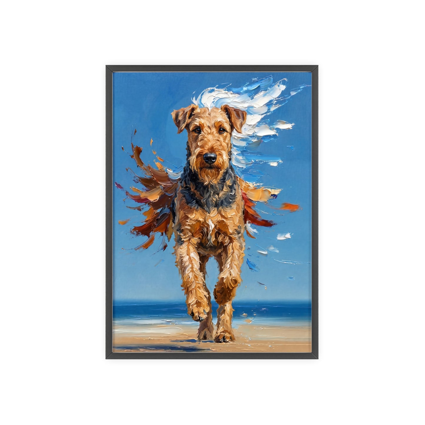 Airedale Terrier Beach Day Poster - Dynamic Dog Oil Painting Art