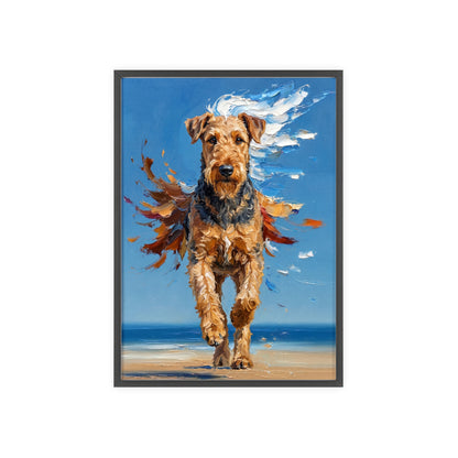 Airedale Terrier Beach Day Poster - Dynamic Dog Oil Painting Art