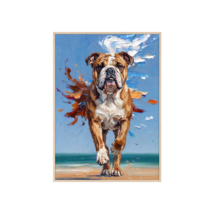 Dynamic English Bulldog Beach Impasto Painting Framed Poster