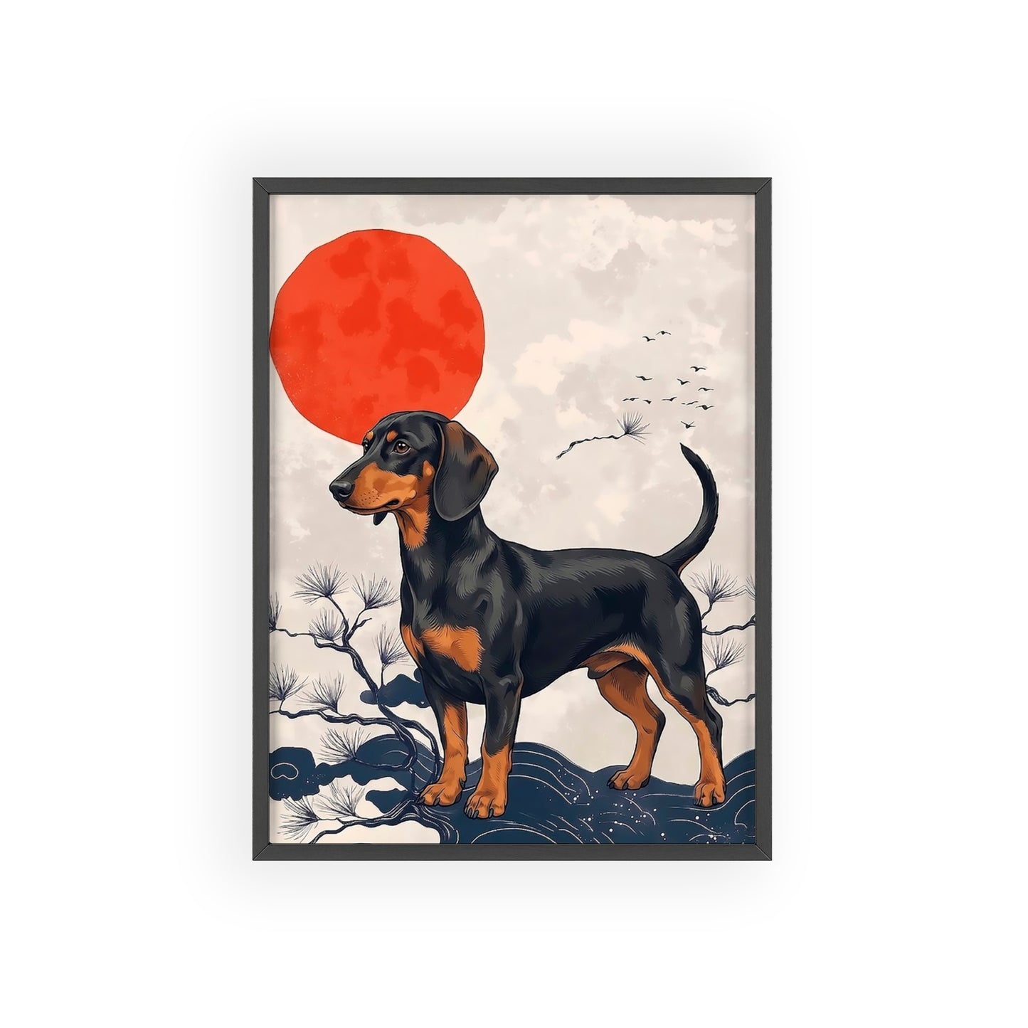 Japanese Ukiyo-e Style Dachshund Poster - Elegant Wiener Dog Wall Art