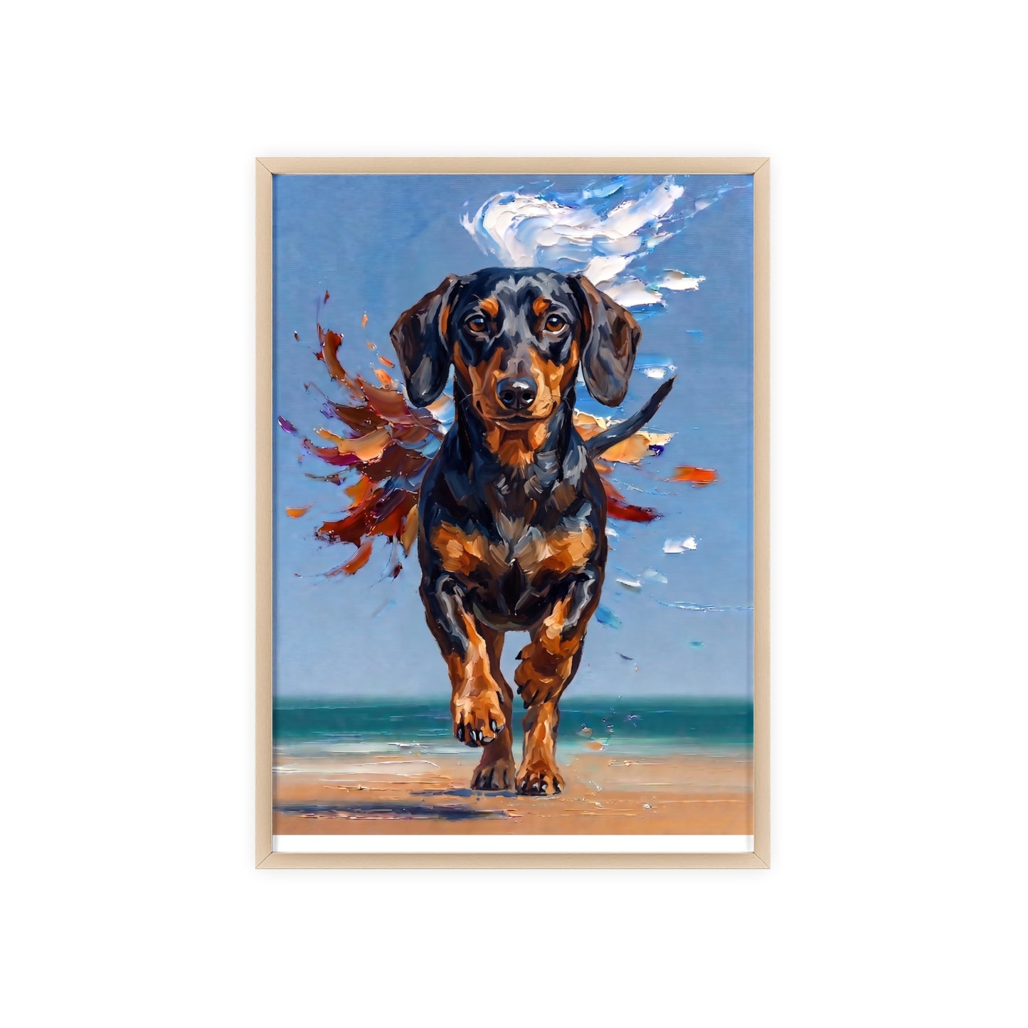 Impressive Running Dachshund Oil Painting Poster - Energetic Wiener Dog Wall Art