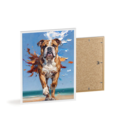Dynamic English Bulldog Beach Impasto Painting Framed Poster