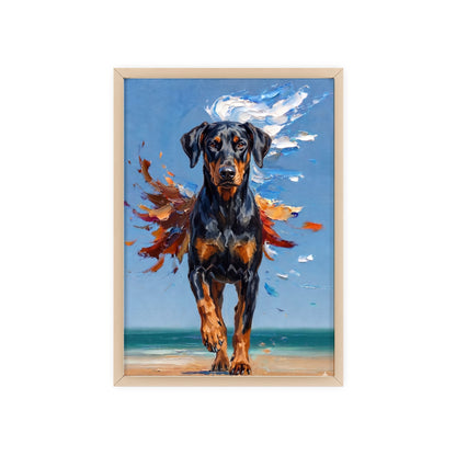 Doberman Beach Day Poster - Dynamic Dog Oil Painting Art