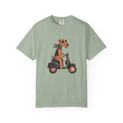 Scooter Airedale Terrier Graphic T-Shirt — Cute Riding Puppy Tee