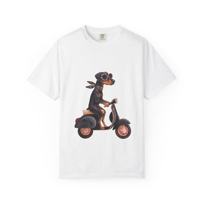 Doberman Pinscher Riding Retro Scooter Watercolor T-Shirt