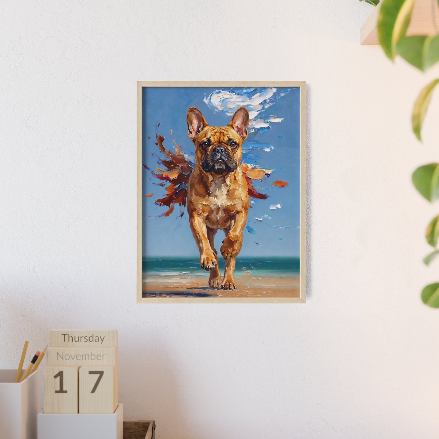 French Bulldog Beach Day Poster - Dynamic Dog Oil Painting Art