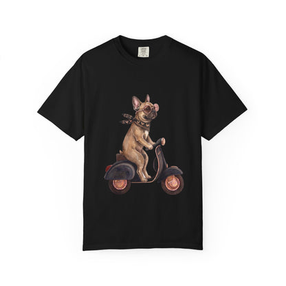 French Bulldog Riding Vintage Scooter T-Shirt - Cool Frenchie Graphic Tee