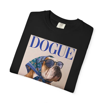 Funny English Bulldog DOGUE Magazine Cover Parody T-Shirt - Chic Dog Tee