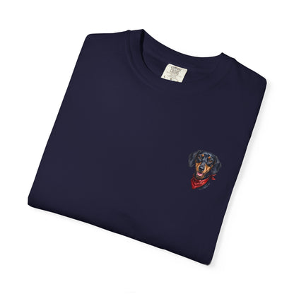 Minimalist Embroidered Dachshund Pocket-Style T-Shirt - Cute Wiener Dog Minimal Tee