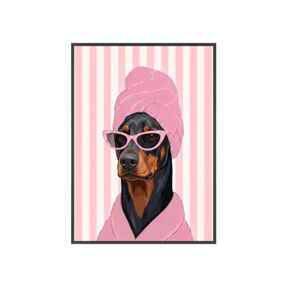Doberman Bathroom Poster - Funny Dog Spa Wall Art