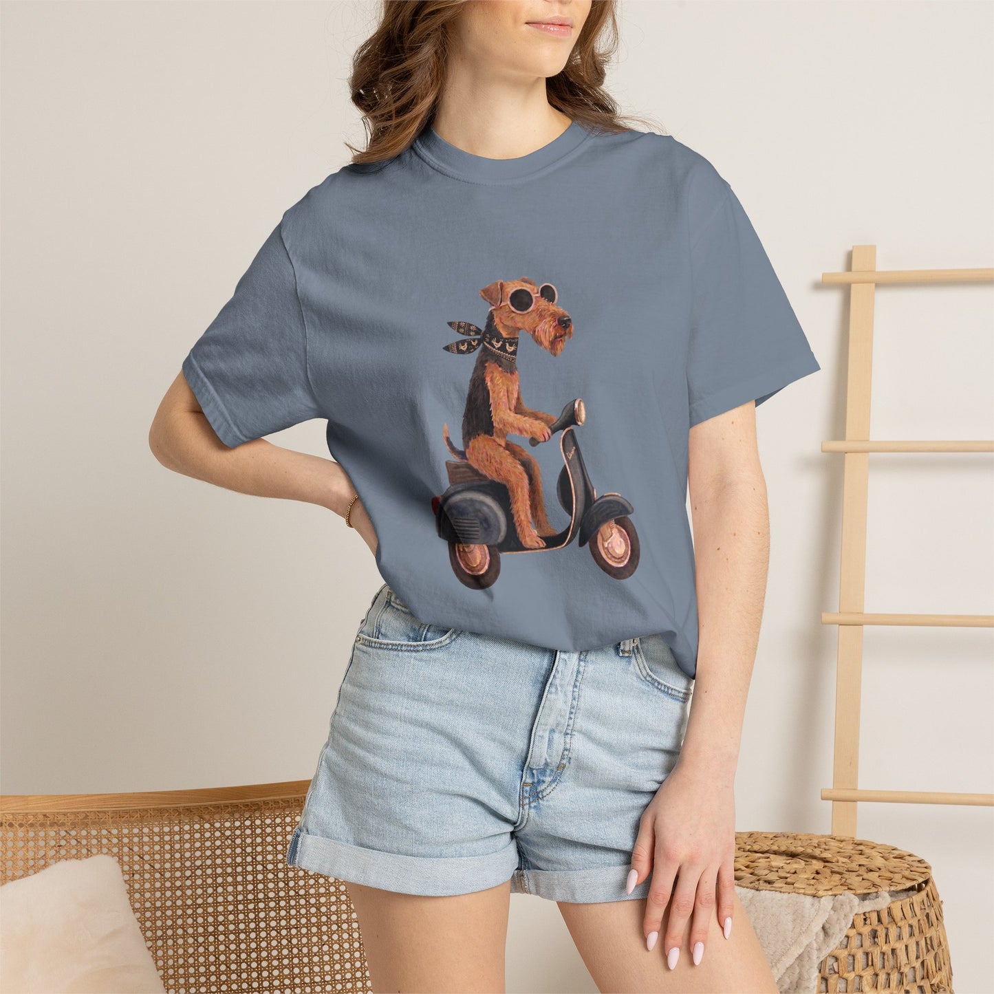 Scooter Airedale Terrier Graphic T-Shirt — Cute Riding Puppy Tee