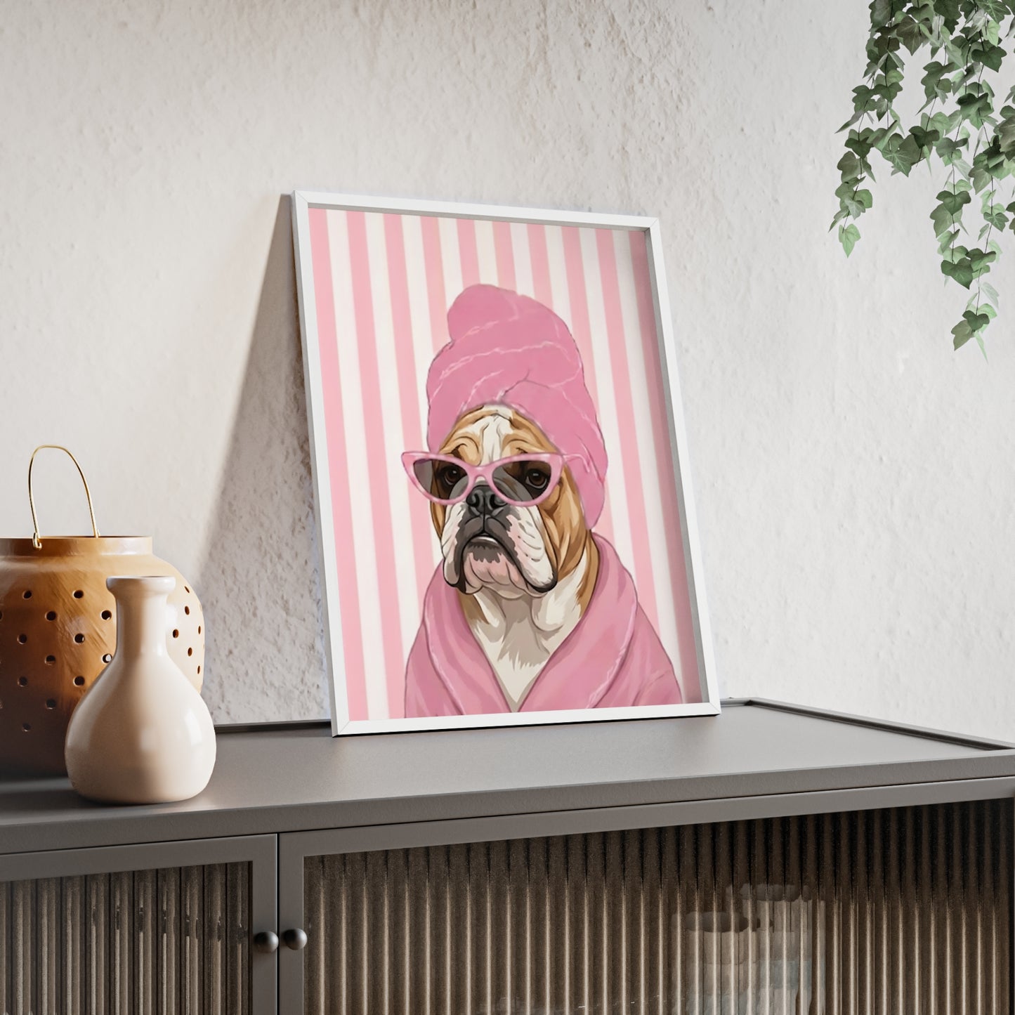 Funny English Bulldog Spa Day Framed Poster - Cute Bathroom Dog Wall Art