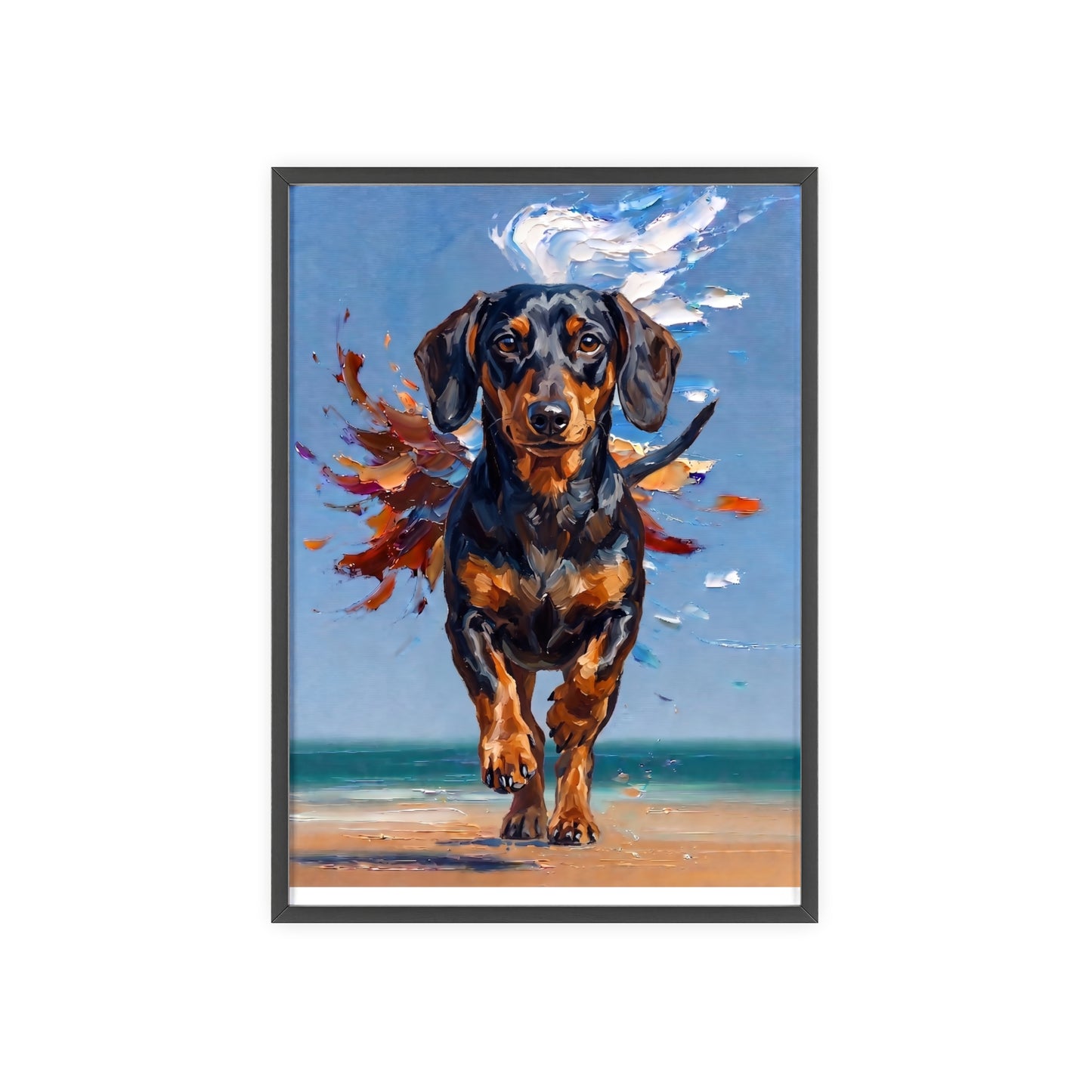 Impressive Running Dachshund Oil Painting Poster - Energetic Wiener Dog Wall Art