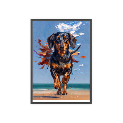 Impressive Running Dachshund Oil Painting Poster - Energetic Wiener Dog Wall Art