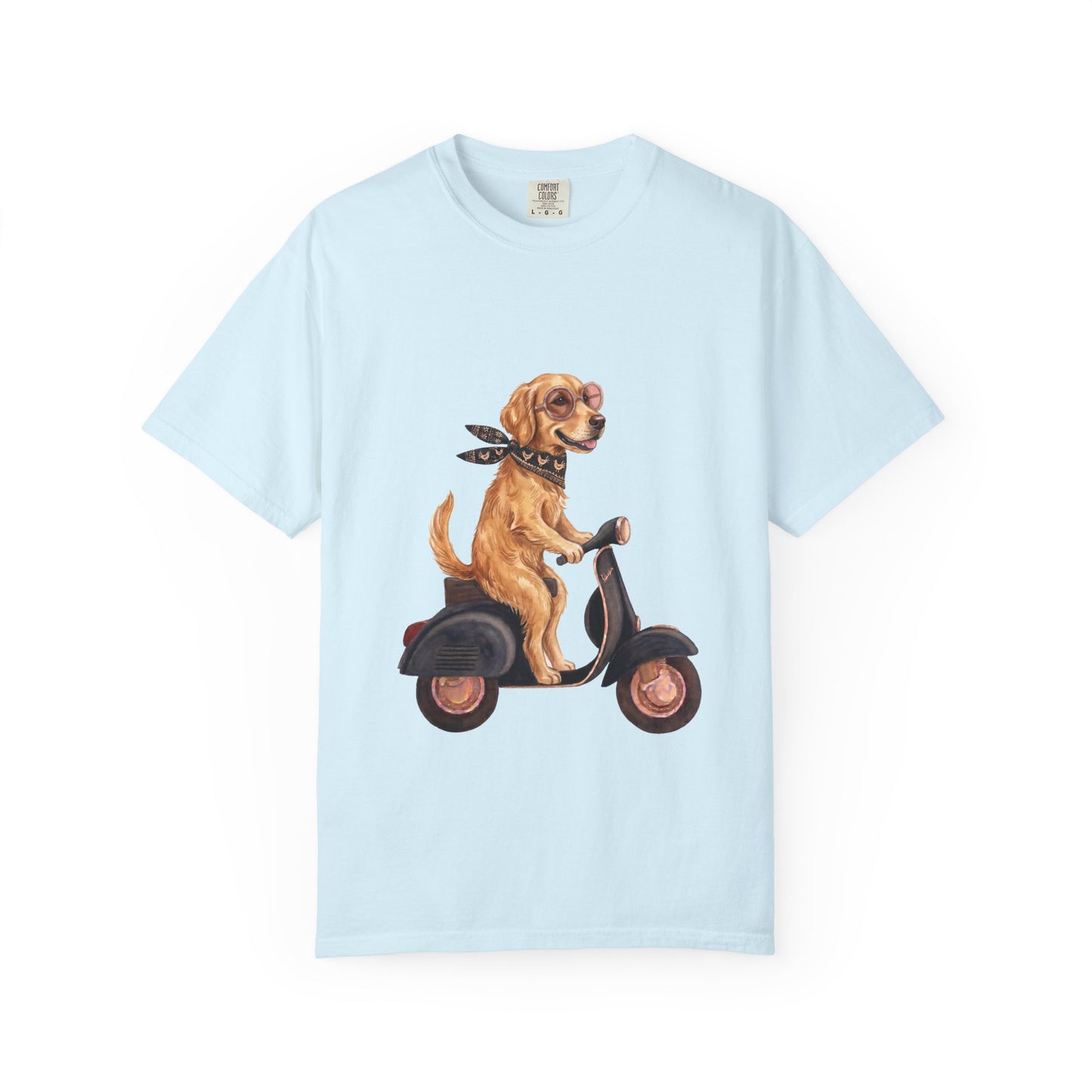 Golden Retriever Riding Vintage Scooter T-Shirt - Cool Dog Lover Tee