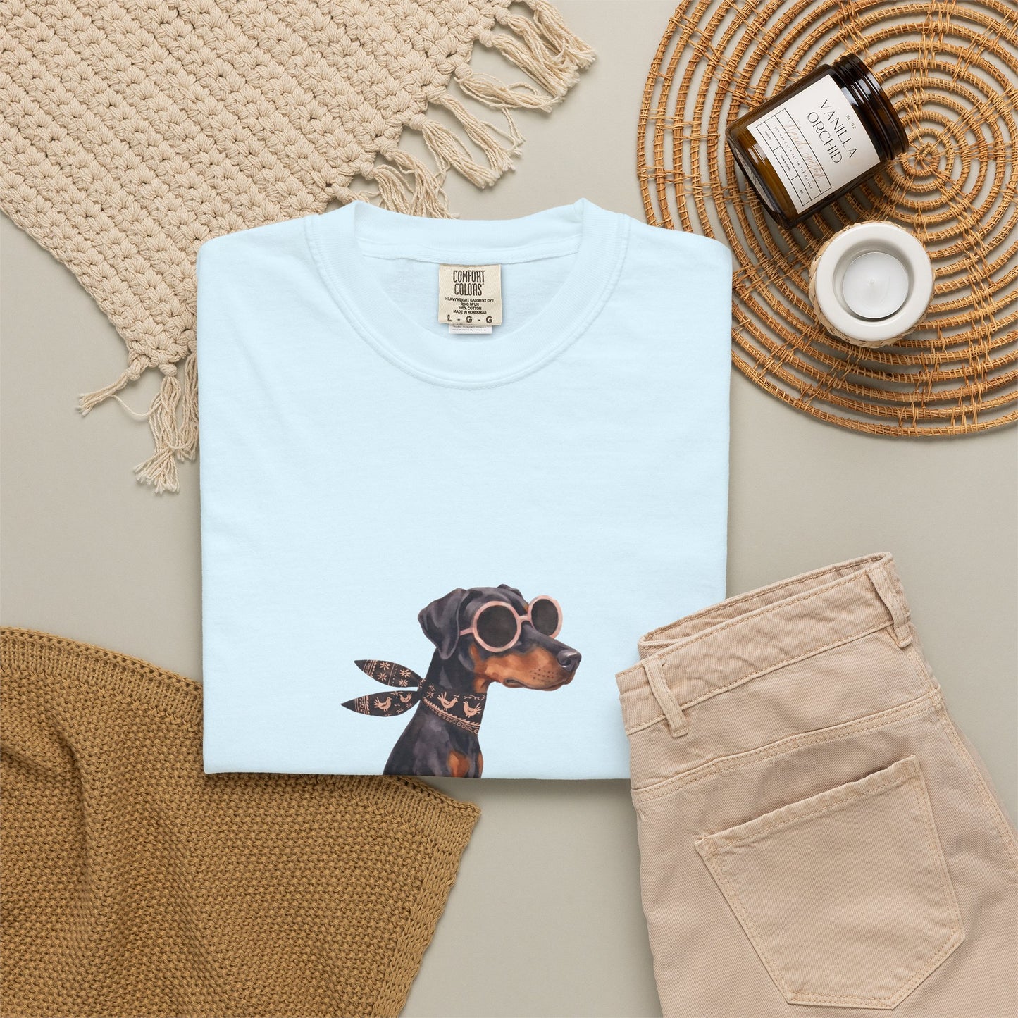 Doberman Pinscher Riding Retro Scooter Watercolor T-Shirt