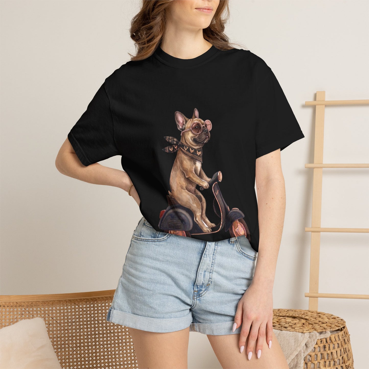 French Bulldog Riding Vintage Scooter T-Shirt - Cool Frenchie Graphic Tee