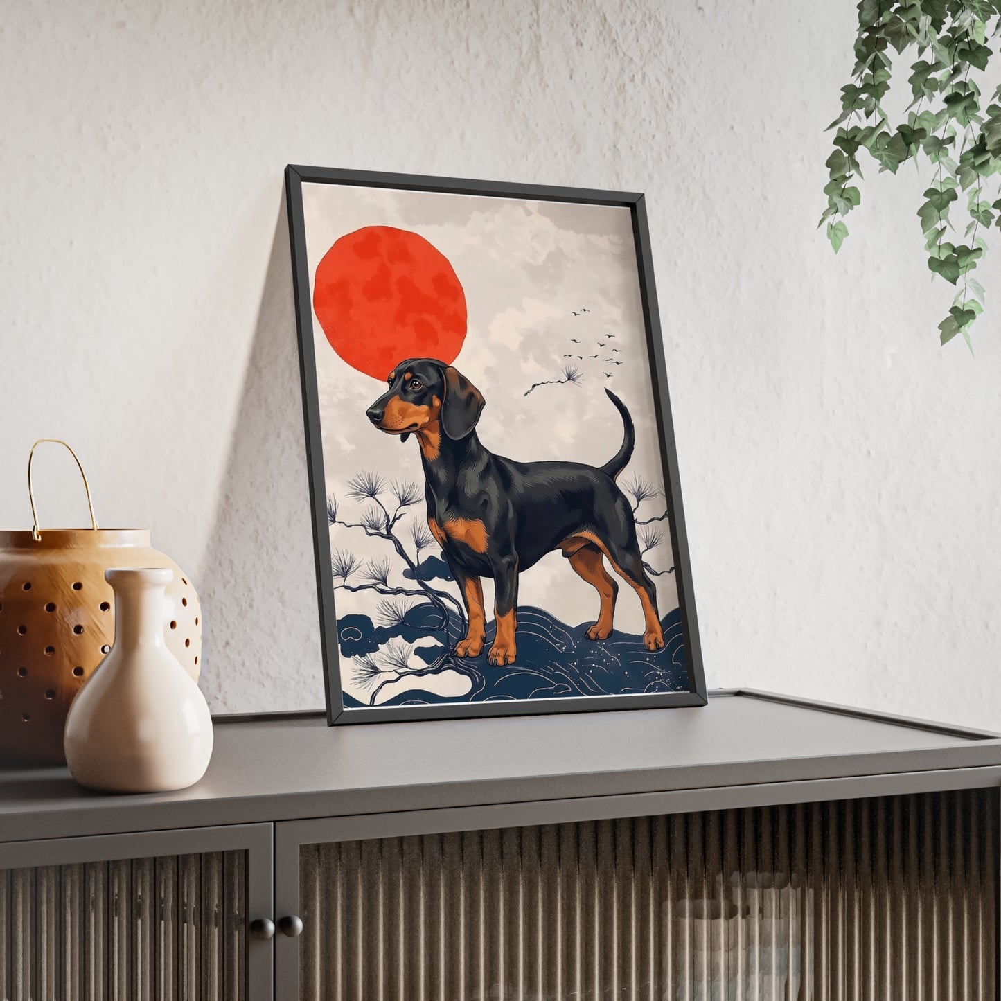 Japanese Ukiyo-e Style Dachshund Poster - Elegant Wiener Dog Wall Art