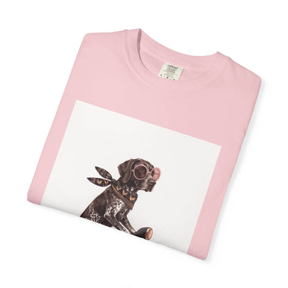 German Shorthaired Pointer Scooter Graphic T-Shirt | Vintage GSP Riding Tee