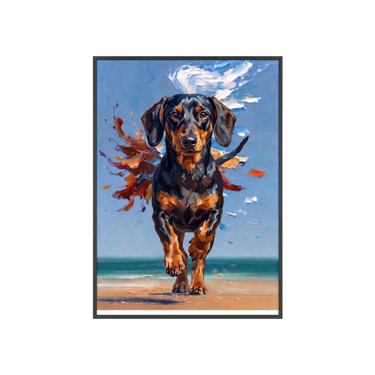 Impressive Running Dachshund Oil Painting Poster - Energetic Wiener Dog Wall Art