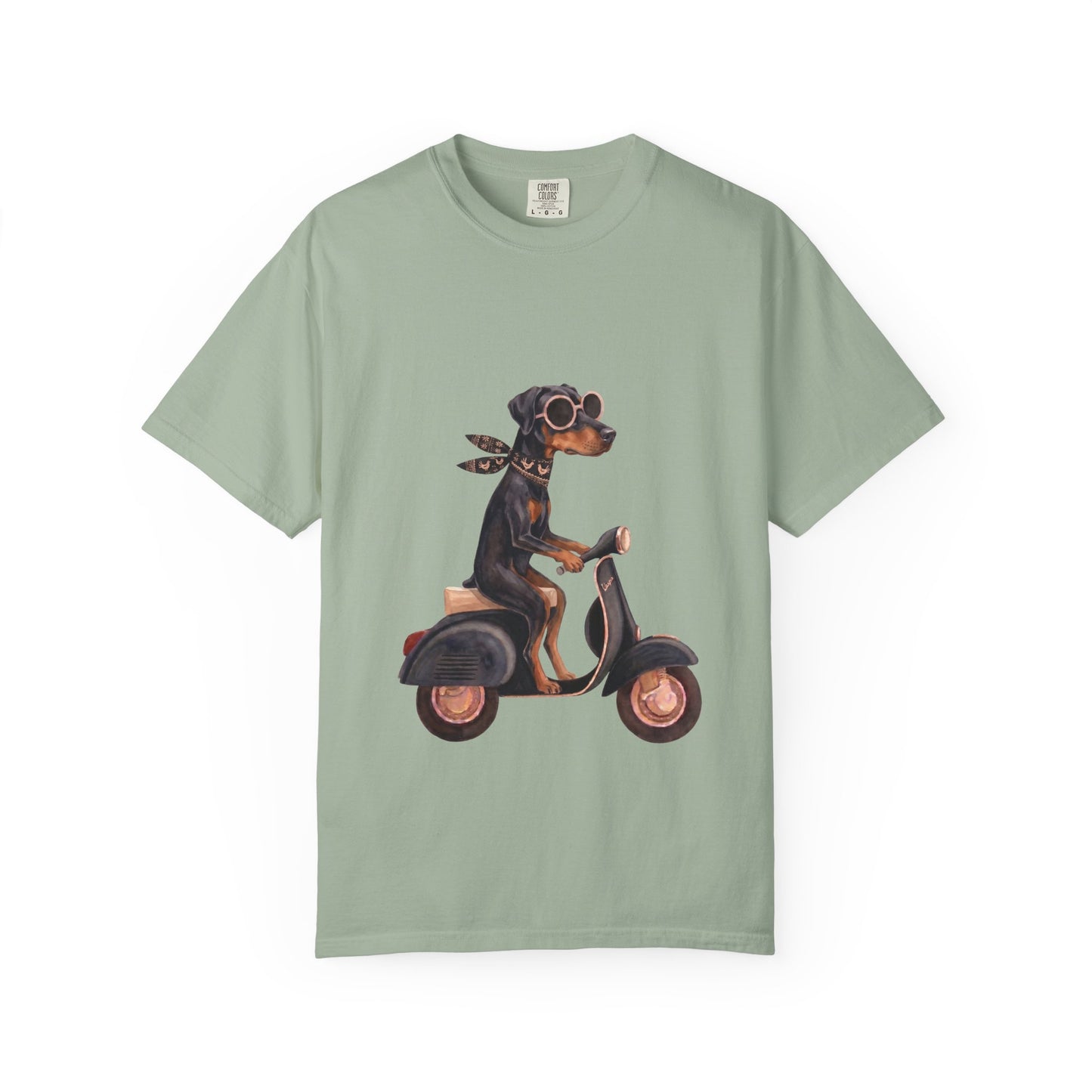 Doberman Pinscher Riding Retro Scooter Watercolor T-Shirt