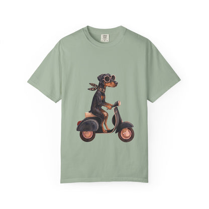 Doberman Pinscher Riding Retro Scooter Watercolor T-Shirt