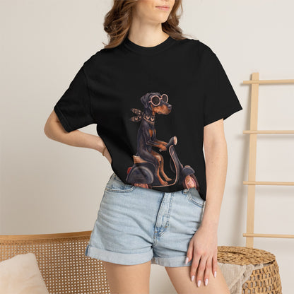 Doberman Pinscher Riding Retro Scooter Watercolor T-Shirt