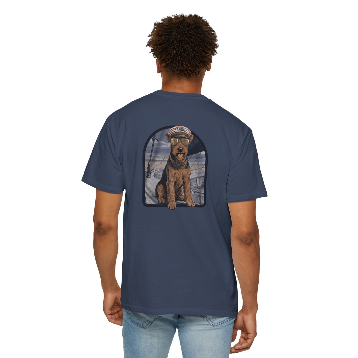 Cool Airedale Terrier Sailor Captain T-Shirt - Double-Sided Dog Tee