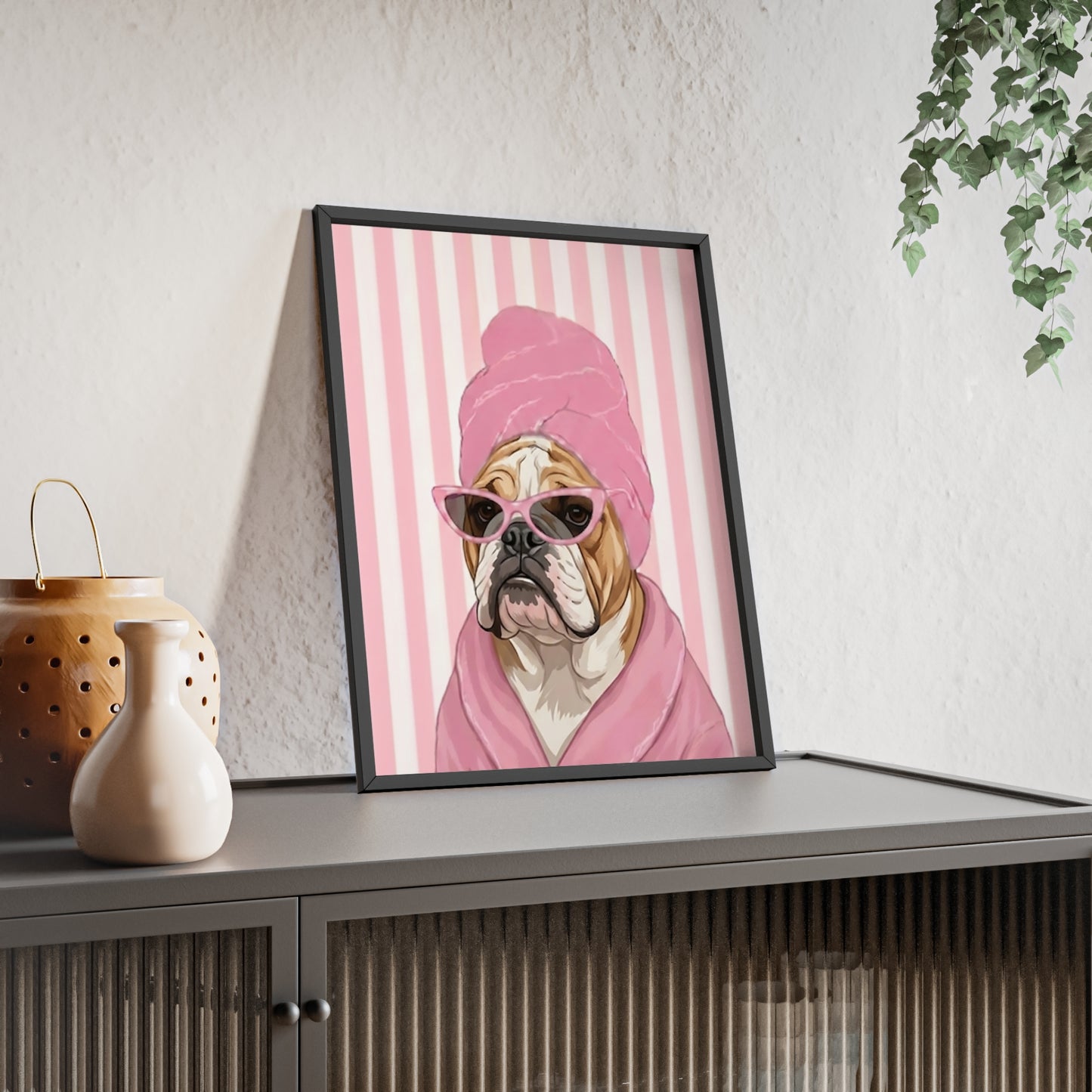 Funny English Bulldog Spa Day Framed Poster - Cute Bathroom Dog Wall Art