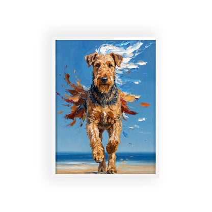 Airedale Terrier Beach Day Poster - Dynamic Dog Oil Painting Art