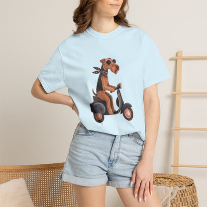 Scooter Airedale Terrier Graphic T-Shirt — Cute Riding Puppy Tee