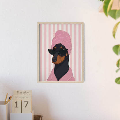 Funny Dachshund Spa Day Framed Poster - Cute Wiener Dog Bathroom Wall Art