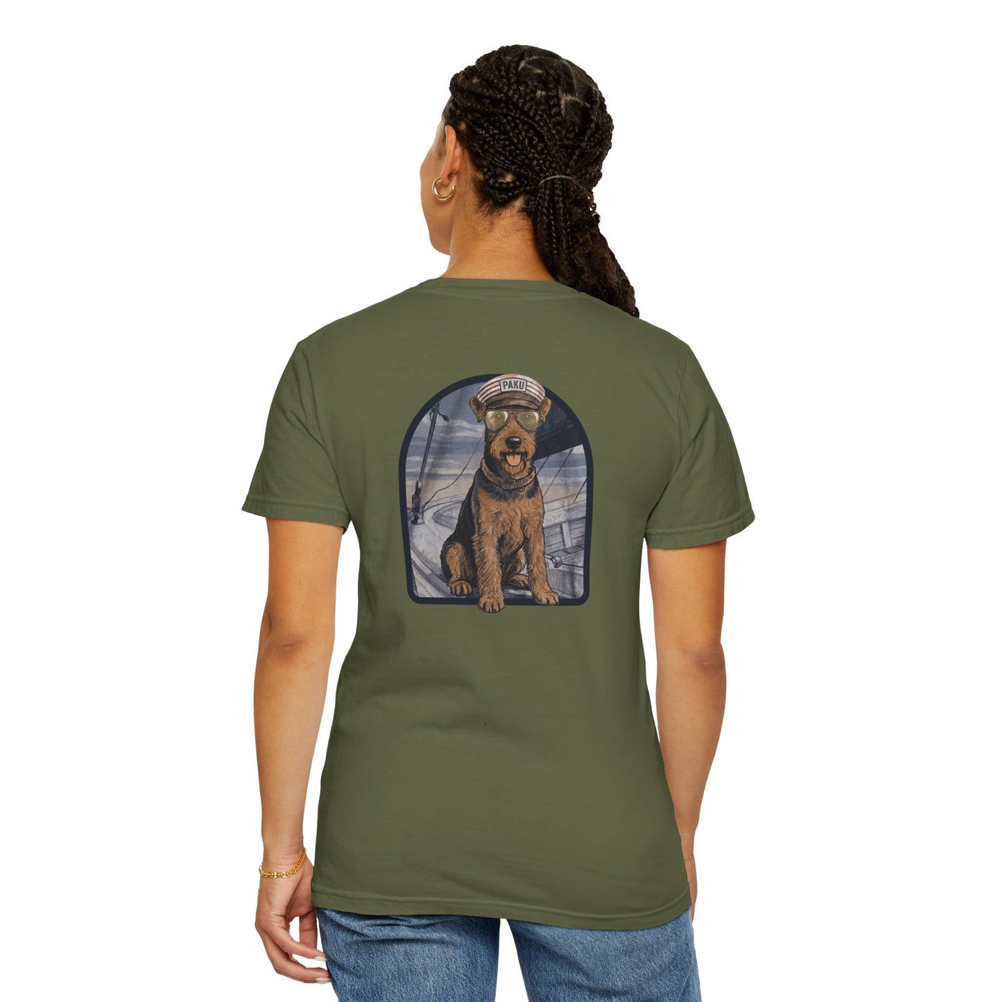Cool Airedale Terrier Sailor Captain T-Shirt - Double-Sided Dog Tee