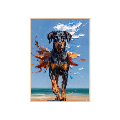 Doberman Beach Day Poster - Dynamic Dog Oil Painting Art