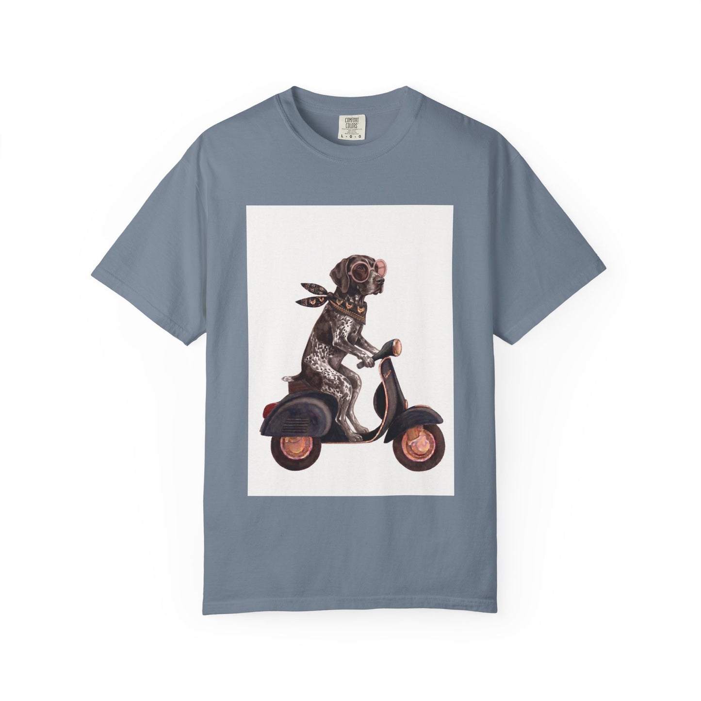 German Shorthaired Pointer Scooter Graphic T-Shirt | Vintage GSP Riding Tee