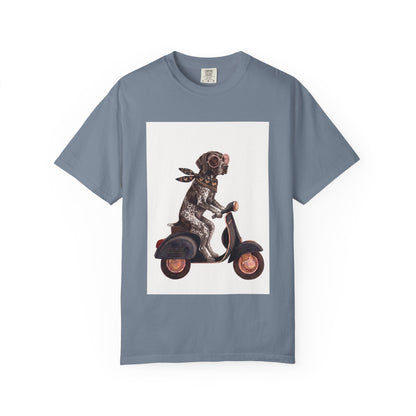 German Shorthaired Pointer Scooter Graphic T-Shirt | Vintage GSP Riding Tee